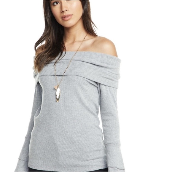 NWT, Chaser, Women's Love Rib Off Shoulder Tiered Peplum Sleeve, lightly ribbed - Picture 7 of 10